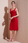 Streç Slim Fit Kare Yaka Kalın Askılı Midi Boy Kadın Elbise 5866102 KIRMIZI