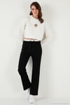 Streç Slim Fit Yüksek Bel Geniş Paça Çimalı Kadın Eşofman Altı 5866078 SİYAH