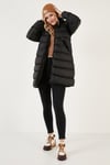 Su İtici Regular Fit Çıkarılabilir Kapüşonlu Şişme Kadın Mont 640Y001 SİYAH