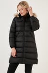Su İtici Regular Fit Çıkarılabilir Kapüşonlu Şişme Kadın Mont 640Y001 SİYAH