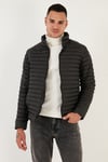 Su İtici Slim Fit Cepli Dik Yaka Şişme Erkek Mont 649010 SİYAH
