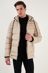 Su İtici Slim Fit Soğuğa ve Rüzgara Dayanıklı Kapüşonlu Şişme Erkek Mont 649005 TAŞ