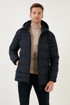 Su İtici Slim Fit Soğuğa ve Rüzgara Dayanıklı Kapüşonlu Şişme Erkek Mont 649005 LACİVERT