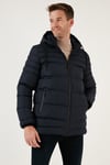 Su İtici Slim Fit Soğuğa ve Rüzgara Dayanıklı Kapüşonlu Şişme Erkek Mont 649005 LACİVERT