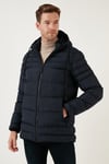 Su İtici Slim Fit Soğuğa ve Rüzgara Dayanıklı Kapüşonlu Şişme Erkek Mont 649005 LACİVERT