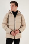 Su İtici Slim Fit Soğuğa ve Rüzgara Dayanıklı Kapüşonlu Şişme Erkek Mont 649005 TAŞ