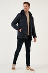 Su İtici Slim Fit Soğuğa ve Rüzgara Dayanıklı Kapüşonlu Şişme Erkek Mont 649005 LACİVERT