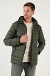Su İtici Slim Fit Soğuğa ve Rüzgara Dayanıklı Kapüşonlu Şişme Erkek Mont 649005 HAKİ