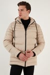 Su İtici Slim Fit Soğuğa ve Rüzgara Dayanıklı Kapüşonlu Şişme Erkek Mont 649005 TAŞ