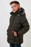 Suni Kürklü Peluş Astarlı Çıkarılabilir Kapüşonlu Erkek Çocuk Mont 5763028 HAKİ