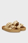 Sydney Hasır Detaylı Çift Bantlı Tokalı Kadın Terlik SYD12-00012 Hasır Bej