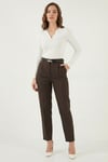 Tapered Fit Yüksek Bel Daralan Paça Kemerli Havuç Kadın Pantolon 6923854 KAHVE
