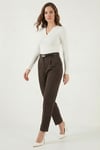 Tapered Fit Yüksek Bel Daralan Paça Kemerli Havuç Kadın Pantolon 6923854 KAHVE