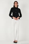 Taşlı Regular Fit Gömlek Yaka Fermuarlı Kadın Bluz 611BZ0493 SİYAH