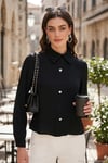 Taşlı Regular Fit Gömlek Yaka Fermuarlı Kadın Bluz 611BZ0493 SİYAH