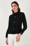 Taşlı Regular Fit Gömlek Yaka Fermuarlı Kadın Bluz 611BZ0493 SİYAH
