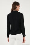 Taşlı Regular Fit Gömlek Yaka Fermuarlı Kadın Bluz 611BZ0493 SİYAH