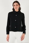 Taşlı Regular Fit Gömlek Yaka Fermuarlı Kadın Bluz 611BZ0493 SİYAH