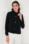 Taşlı Regular Fit Gömlek Yaka Fermuarlı Kadın Bluz 611BZ0493 SİYAH