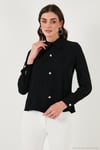Taşlı Regular Fit Gömlek Yaka Fermuarlı Kadın Bluz 611BZ0493 SİYAH