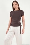 Toka Detaylı Fitted Fit Kayık Yaka Kadın Bluz 5862707 KAHVE