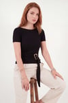 Toka Detaylı Fitted Fit Kayık Yaka Kadın Bluz 5862707 SİYAH