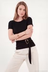 Toka Detaylı Fitted Fit Kayık Yaka Kadın Bluz 5862707 SİYAH