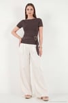 Toka Detaylı Fitted Fit Kayık Yaka Kadın Bluz 5862707 KAHVE