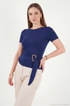 Toka Detaylı Fitted Fit Kayık Yaka Kadın Bluz 5862707 LACİVERT