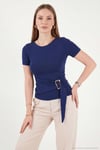 Toka Detaylı Fitted Fit Kayık Yaka Kadın Bluz 5862707 LACİVERT