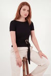 Toka Detaylı Fitted Fit Kayık Yaka Kadın Bluz 5862707 SİYAH