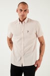 U.S. Polo % 100 Pamuk Regular Fit Düğmeli Yaka Logolu Erkek Gömlek G081GL0042083854 PUDRA