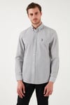 U.S. Polo Çizgili Pamuklu Slim Fit Düğmeli Yaka Erkek Gömlek G081SZ0042103065 KOYU HAKİ
