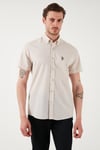 U.S. Polo % 100 Pamuk Regular Fit Düğmeli Yaka Logolu Erkek Gömlek G081GL0042083854 TAŞ