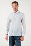 U.S. Polo Desenli Pamuklu Slim Fit Düğmeli Yaka Erkek Gömlek G081SZ0042108466 MAVİ