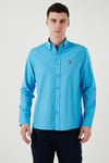 U.S. Polo % 100 Pamuk Regular Fit Düğmeli Yaka Logolu Erkek Gömlek G081GL0042084002 TURKUAZ