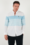 U.S. Polo Çizgili Pamuk ve Keten Karışımlı Regular Fit Erkek Gömlek G081SZ0042105934 AÇIK MAVİ