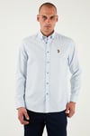 U.S. Polo % 100 Pamuk Slim Fit Düğmeli Yaka Logolu Erkek Gömlek G081SZ0042083079 AÇIK MAVİ