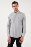 U.S. Polo Çizgili Pamuklu Slim Fit Düğmeli Yaka Erkek Gömlek G081SZ0042103065 KOYU HAKİ