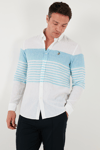 U.S. Polo Çizgili Pamuk ve Keten Karışımlı Regular Fit Erkek Gömlek G081SZ0042105934 AÇIK MAVİ