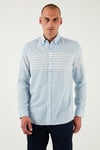 U.S. Polo Çizgili % 100 Pamuk Regular Fit Düğmeli Yaka Erkek Gömlek G081SZ0042105376 AÇIK MAVİ