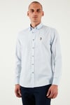 U.S. Polo % 100 Pamuk Slim Fit Düğmeli Yaka Logolu Erkek Gömlek G081SZ0042083079 AÇIK MAVİ