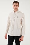 U.S. Polo % 100 Pamuk Regular Fit Düğmeli Yaka Logolu Erkek Gömlek G081GL0042084002 TAŞ