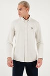 U.S. Polo Pamuk Karışımlı Logolu Uzun Kollu Erkek Gömlek G081SZ0OG2335721 EKRU