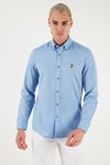 U.S. Polo Pamuklu Slim Fit Logolu Uzun Kollu Erkek Gömlek G081SZ0042225619 Koyu Mavi