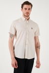 U.S. Polo % 100 Pamuk Regular Fit Düğmeli Yaka Logolu Erkek Gömlek G081GL0042083854 TAŞ