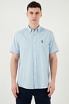 U.S. Polo % 100 Pamuk Regular Fit Düğmeli Yaka Logolu Erkek Gömlek G081GL0042083854 AÇIK MAVİ