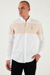 U.S. Polo Desenli % 100 Pamuk Slim Fit Düğmeli Yaka Erkek Gömlek G081SZ0042105832 Camel