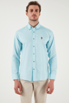 U.S. Polo % 100 Pamuk Slim Fit Düğmeli Yaka Logolu Erkek Gömlek G081SZ0042082904 AQUA