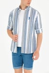 U.S. Polo Çizgili Düğmeli Yaka Regular Fit Keten Erkek Gömlek G081SZ0041658880 SAKS